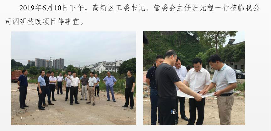 高新區(qū)工委書記、管委會主任汪元程一行蒞臨我公司調(diào)研技改項目等事宜